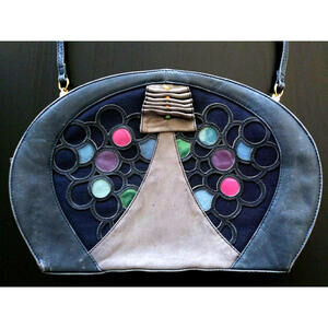 Vtg Crossbody Purse RAINBOW LEATHER POLKA DOTS MIMA AVANT-GARDE Shoulder Bag